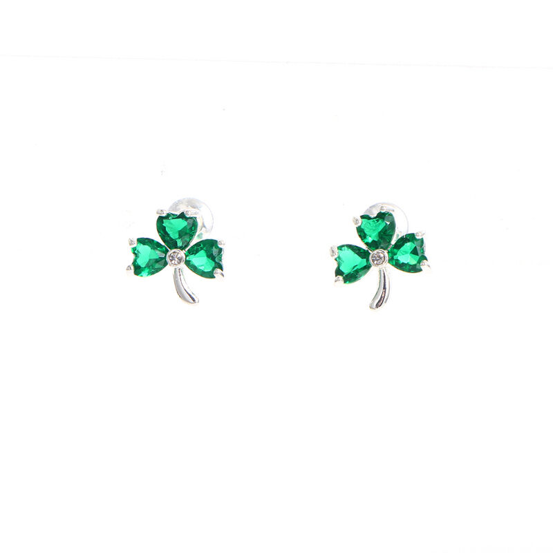 Grá Collection Silver Plated Shamrock With 3 Green Cubic Zirconia Stones Earrings